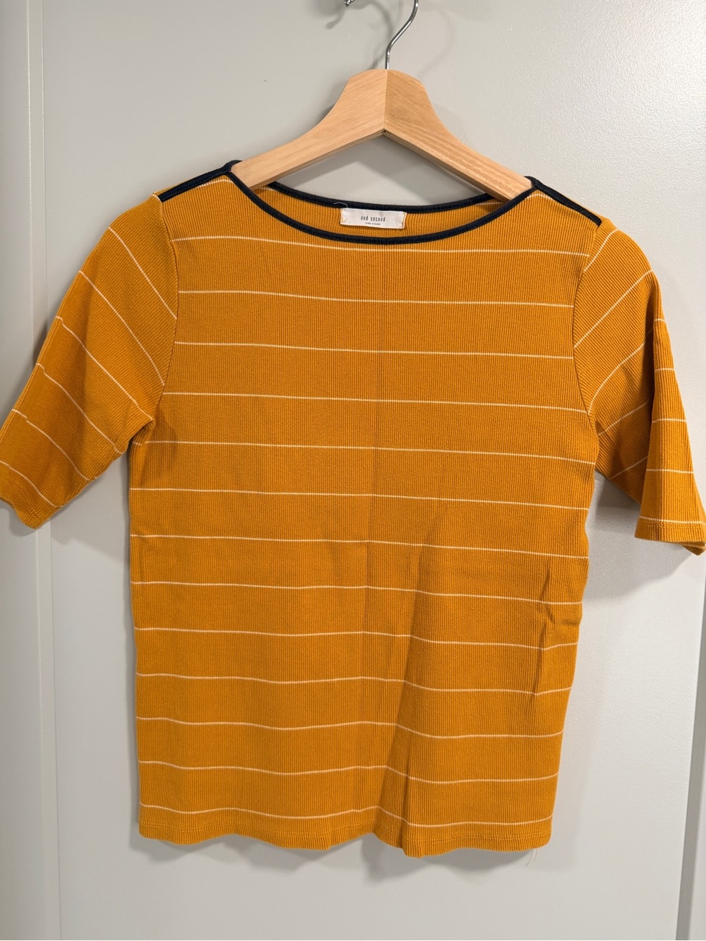 Autumn Wear is Here 🍂 Stripe Knit Top in Mustard with Navy Trim